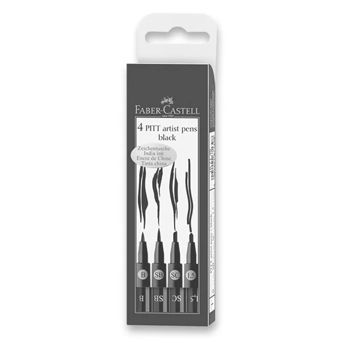 Hauptproduktbild Popisovač Faber-Castell Pitt Artist Pen sada 4 ks, B, SB, SC, 1,5 mm, černé