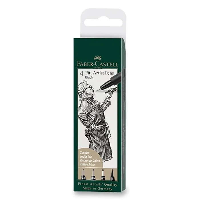 Hauptproduktbild Popisovač Faber-Castell Pitt Artist Pen sada 4 ks, S, F, M, B, černé