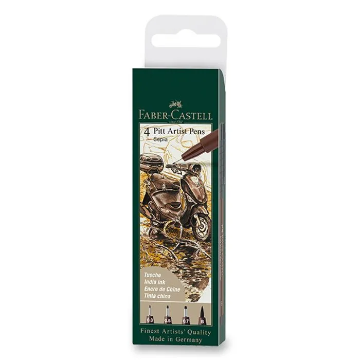 Hauptproduktbild Popisovač Faber-Castell Pitt Artist Pen sada 4 ks, S, F, M, B, sepia