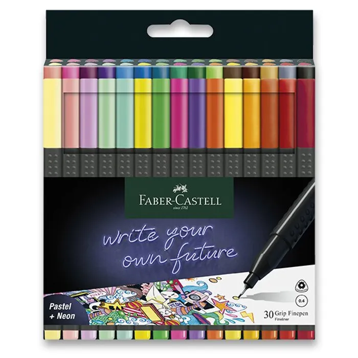 Hauptproduktbild Popisovač Grip Finepen, 0.4 mm, plastové pouzdro 30 ks Faber-Castell 151630