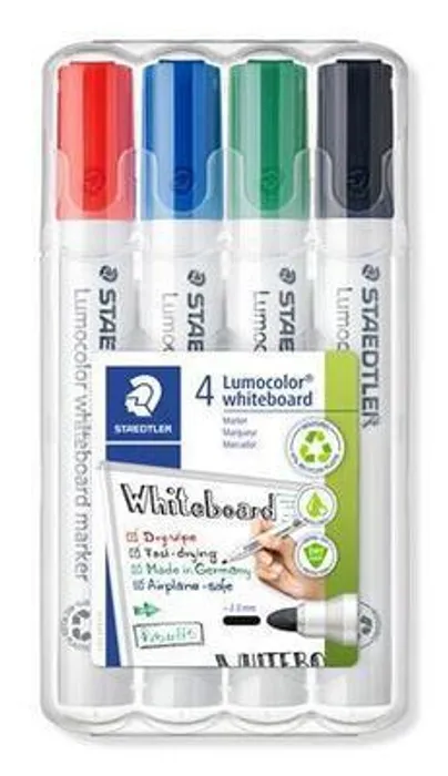 Hauptproduktbild Popisovač na bílou tabuli "Lumicolor 351", 4 barvy, kuželový hrot, 2mm, STAEDTLER