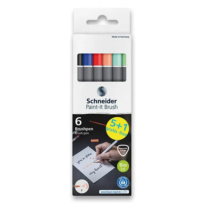 Hauptproduktbild Popisovač Schneider Paint-it 070 Brush sada 6 ks, základní a pastelové barvy