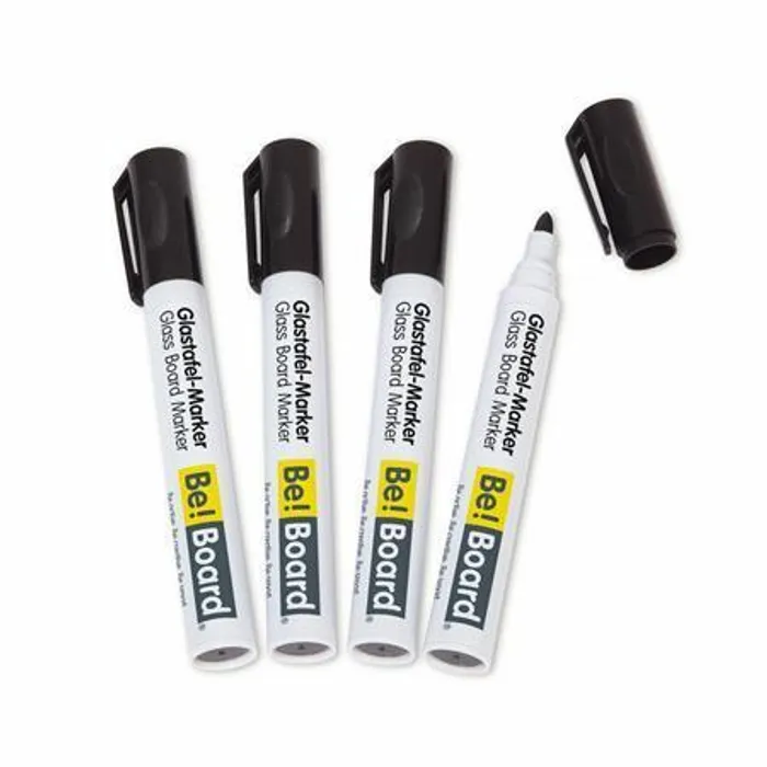 Hauptproduktbild Popisovače na skleněnou tabuli, černá, kulatý hrot 2-3 mm, na bílou skleněnou tabuli, 4 ks