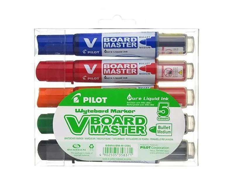 Hauptproduktbild Popisovače "V-Board Master" na bílou tabuli – sada, 5 barev, kuželový hrot, 2,3 mm, PILOT