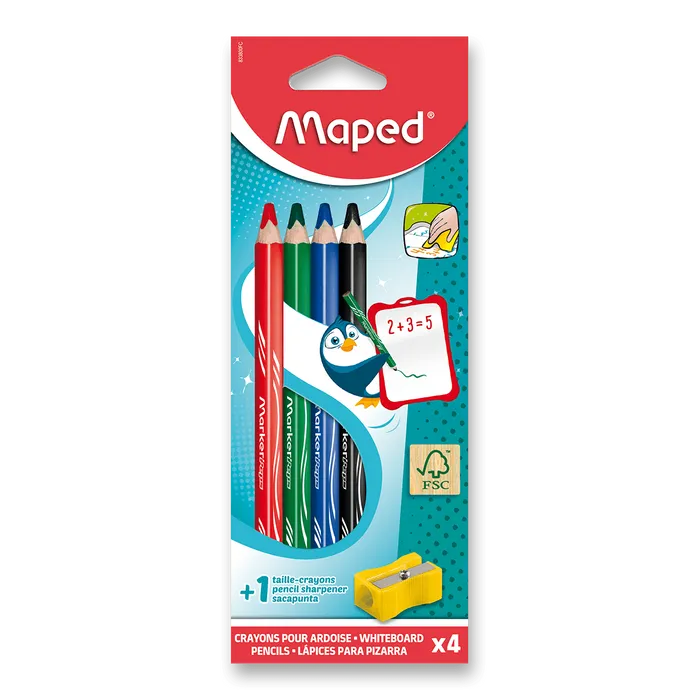 Hauptproduktbild Popisovací tužka na tabuli Maped dry-erasable 4 barvy + ořezávátko