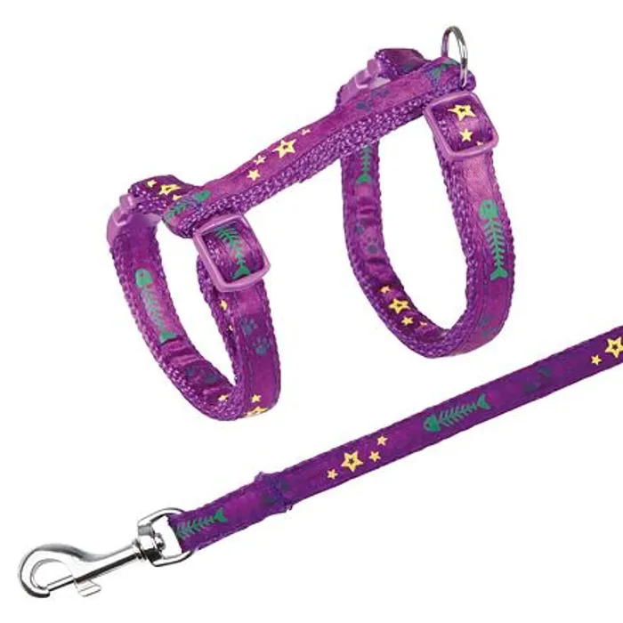 Hauptproduktbild Postroj s vodítkem na kočku pošitý stužkou 22-36cm/10mm 1,2m