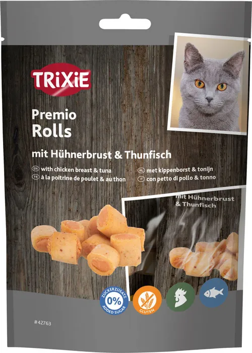 Hauptproduktbild PREMIO Chicken & Tuna Rolls - válečky s tuňákem a kuřetem, 50 g