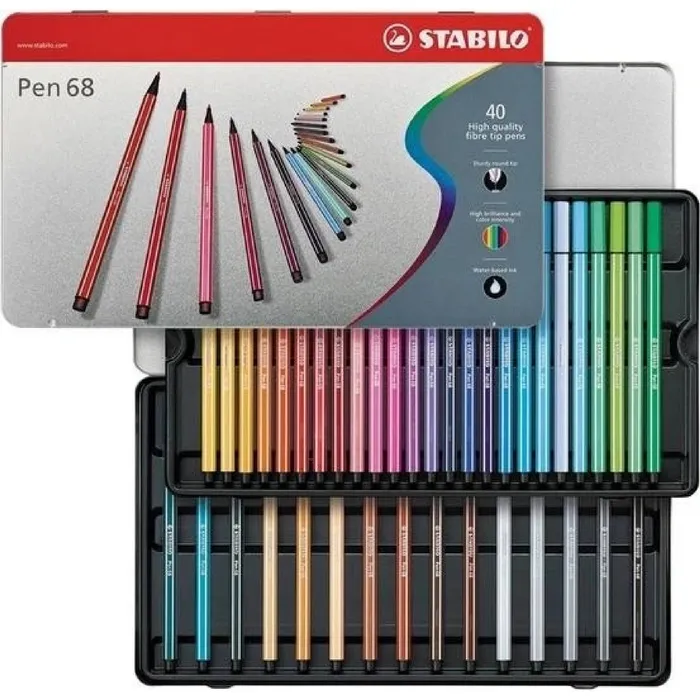 Hauptproduktbild Prémiový vláknový fix - STABILO Pen 68 - 40 ks sada v plechu