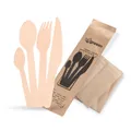 Besteckset (Holz FSC 100%) Messer-Gabel-Löffel-Kaffeelöffel+Serviette [50 Sets]
