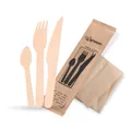 Besteckset (Holz FSC 100%) Messer-Gabel-Kaffeelöffel+Serviette [50 Sets]