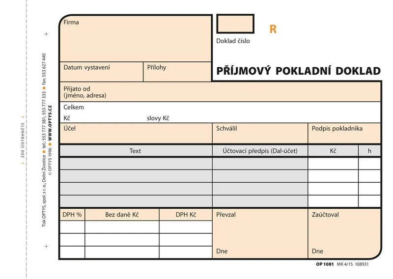Hauptproduktbild Příjmový doklad A6, samopropisovací, číslovaný, 2 x 50 listů 1081