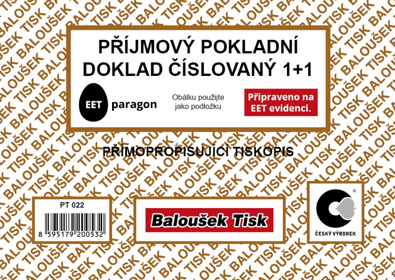 Hauptproduktbild Příjmový pokladní doklad A6 číslovaný - EET PT022