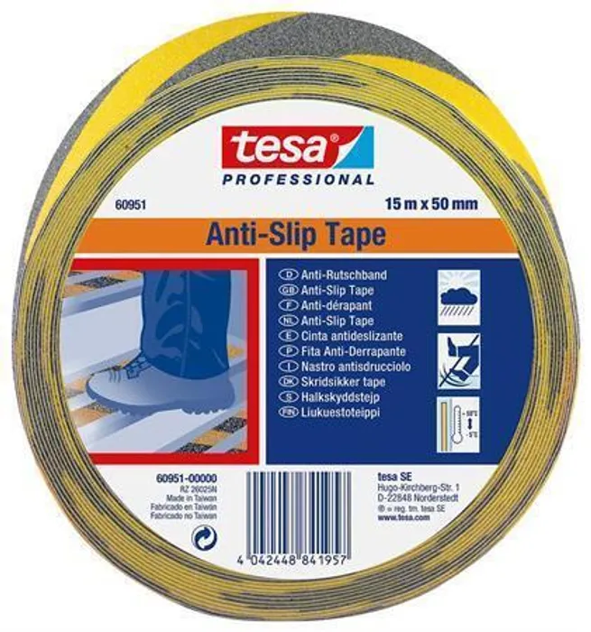 Hauptproduktbild Protiskluzová bezpečnostní páska "Anti-Slip 60951", černá-žlutá, 50 mm x 15 m, TESA