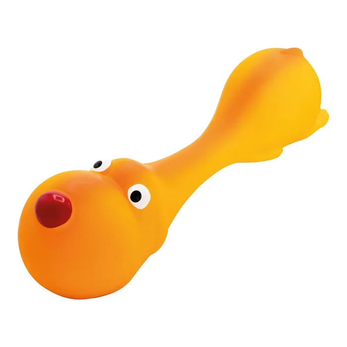 Hauptproduktbild Psík ležící - tvar činky, se zvukem, 22 cm, latex, oranžová, HipHop