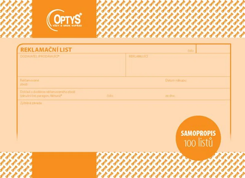 Hauptproduktbild Reklamační list A5, samopropisovací, 100 listů 1254