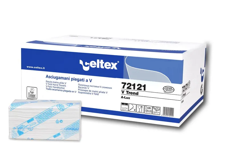 Hauptproduktbild Ručník papírový skládaný CELTEX V Trend bílé 2- vrstvý [3150 ks] - 72121