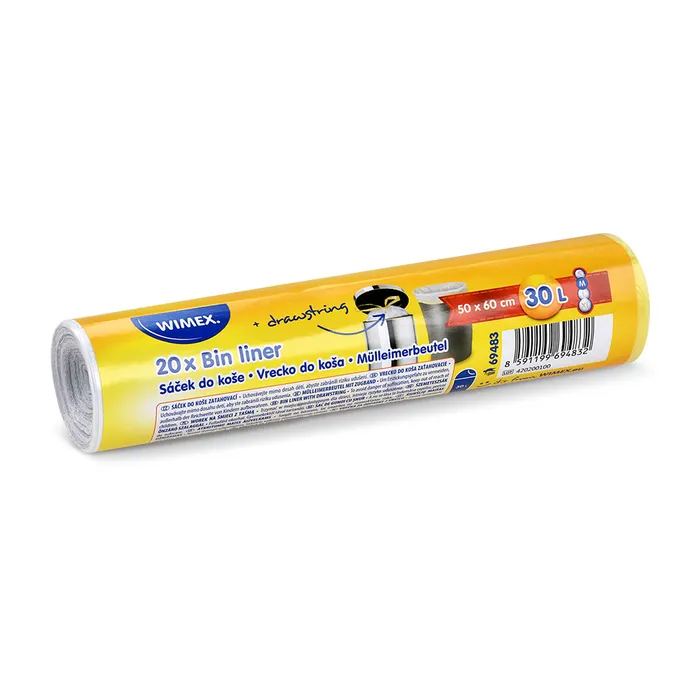 Hauptproduktbild Sáček do koše (HDPE) zatahovací bílý 50 x 60 cm 30L `M` [20 ks]