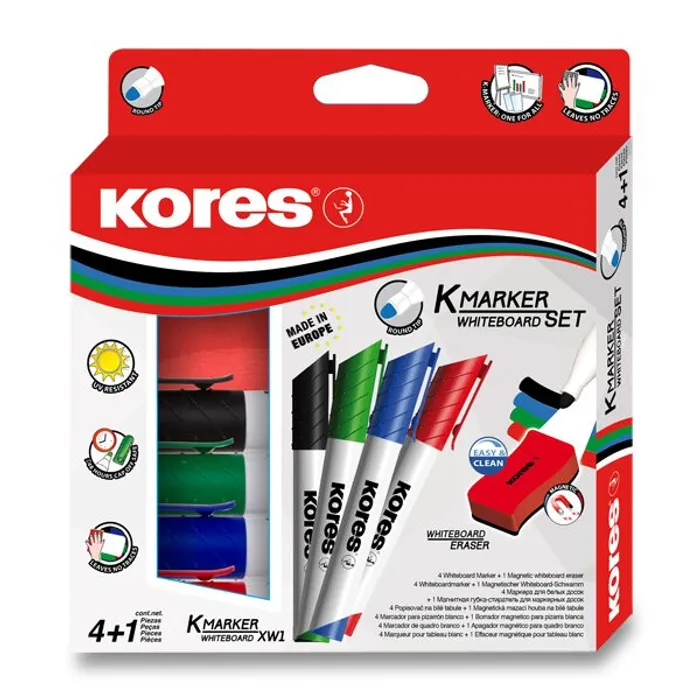 Hauptproduktbild Sada Kores K-Marker Set 4 popisovače + magnetická houbička