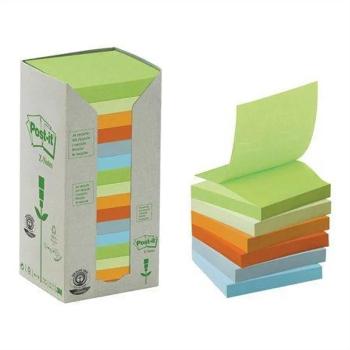 Hauptproduktbild Samolepící bloček, 76x76 mm, 100 lístků, recyklovaný, 3M POSTIT, pastelové barvy