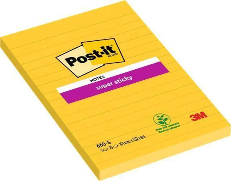 Hauptproduktbild Samolepicí bloček "Super Sticky", žlutá, 102x152 mm, 75 lístků, linkovaný, 3M POSTIT