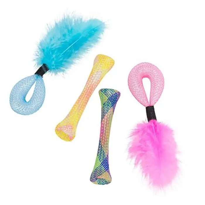 Hauptproduktbild Set 4ks trubiček s peřím, hračka pro kočky, 15 cm