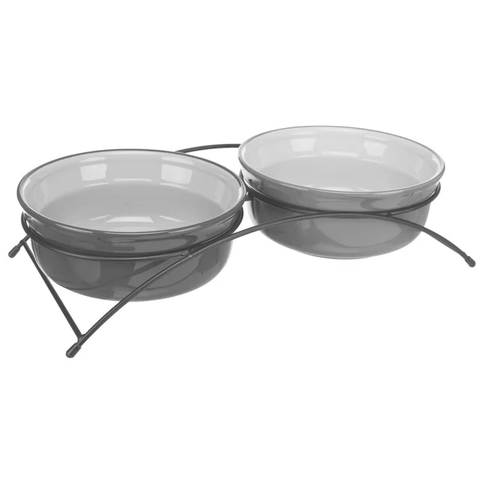 Hauptproduktbild Set keramických misek v kovovém stojánku, 2 × 0.25 l/o 13 cm, petrolejová/šedá