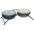 Weiteres Produktbild Set Keramikschalen im Metallständer, 2 × 0,25 l/o 13 cm, Petrol/Grau