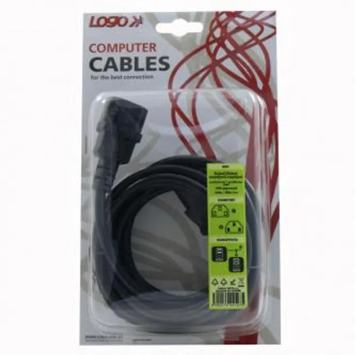 Hauptproduktbild Síťový kabel 230V prodlužovací, C13-C14, 3m, VDE approved, černý, Logo, blistr