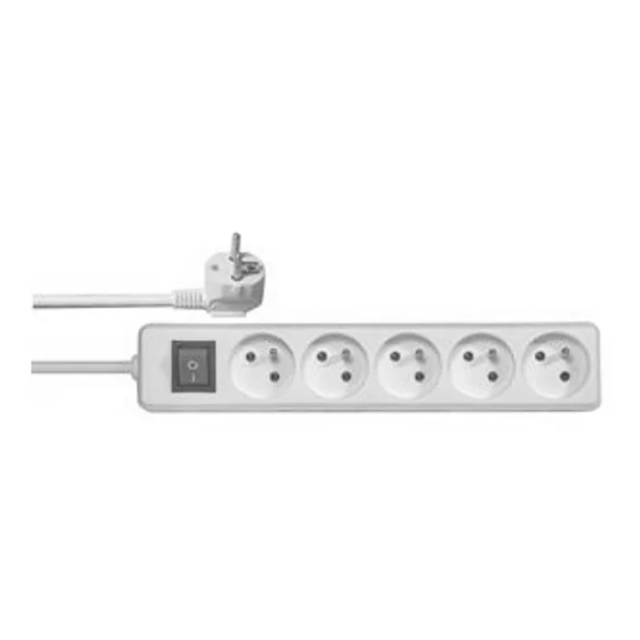 Hauptproduktbild Síťový kabel 230V prodlužovací, CEE7 (vidlice)-zásuvka 5x, 5m, VDE approved, bílá, s vypí