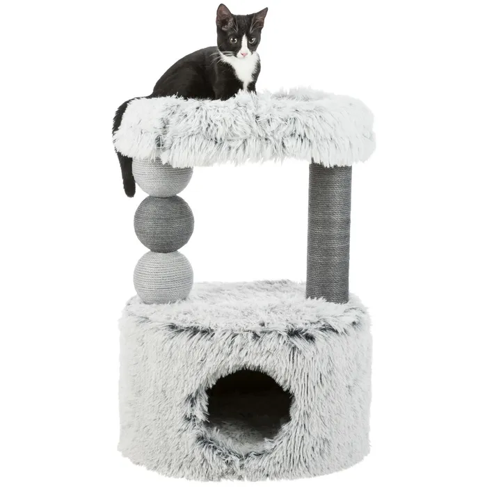 Hauptproduktbild Škrábadlo HARVEY, kukaň, 2 sloupky, odpočívadlo 73cm, dlouhovlasý plyš, šedá