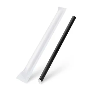 Papiertrinkhalm Bubble Tea schwarz durchmesser 12mm x 21cm einzeln verpackt [100 St.]
