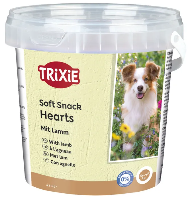 Hauptproduktbild Soft Snack Happy Hearts - srdíčka jehněčí s rýží, kyblík 500 g