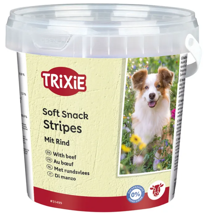 Hauptproduktbild Soft Snack Happy Stripes - hovězí pásky, kyblík 500 g