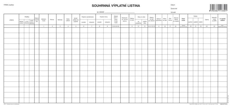 Hauptproduktbild Souhrnná výplatní listina, 42,5 x 21 cm 1133