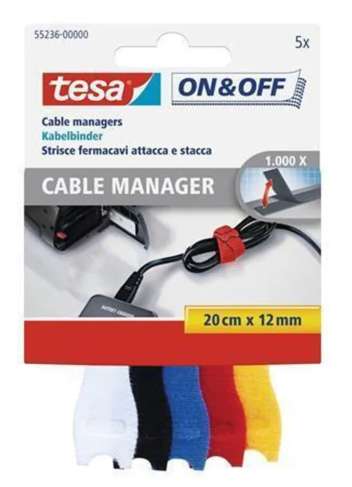 Hauptproduktbild Správce kabelů "On&Off 55236", mix barev, suchý zip, TESA