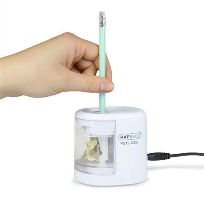 Hauptproduktbild Stolní ořezávátko "PS12-USB", bílá, 2 otvory, baterie/USB, RAPESCO
