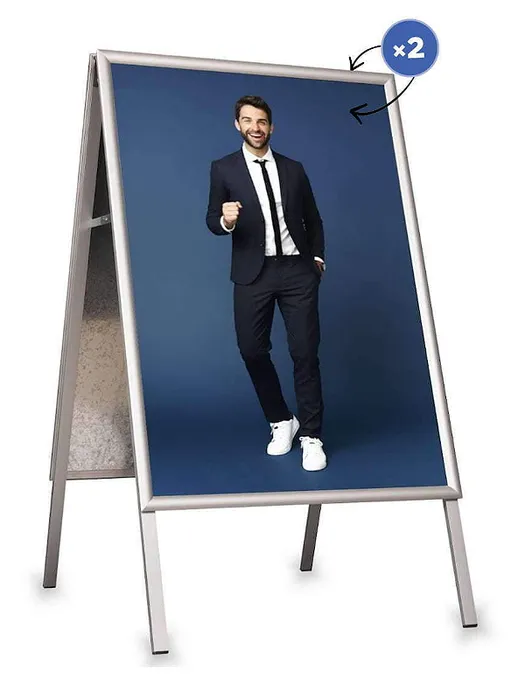Hauptproduktbild Stříbrný reklamní A stojan s ostrými rohy B2 - profil 25 mm