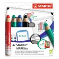 STABILO MARKdry Trockenmarker für Tafel und Flipchart – 4-teiliges Set mit Spitzer und Tuch