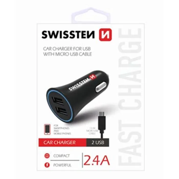 Hauptproduktbild SWISSTEN, micro USB auto nabíječka, + USB kabel (A male-micro) 12V, 5V, 2400mA, nabíjení