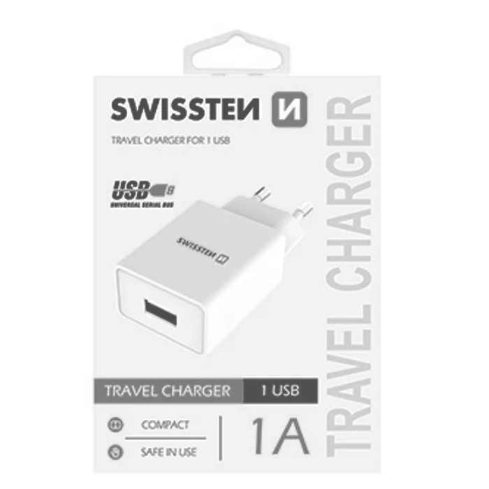 Hauptproduktbild SWISSTEN, Síťový adaptér, 100-240V, 5V, 1000mA, nabíjení mobilních telefonů aj., bílý