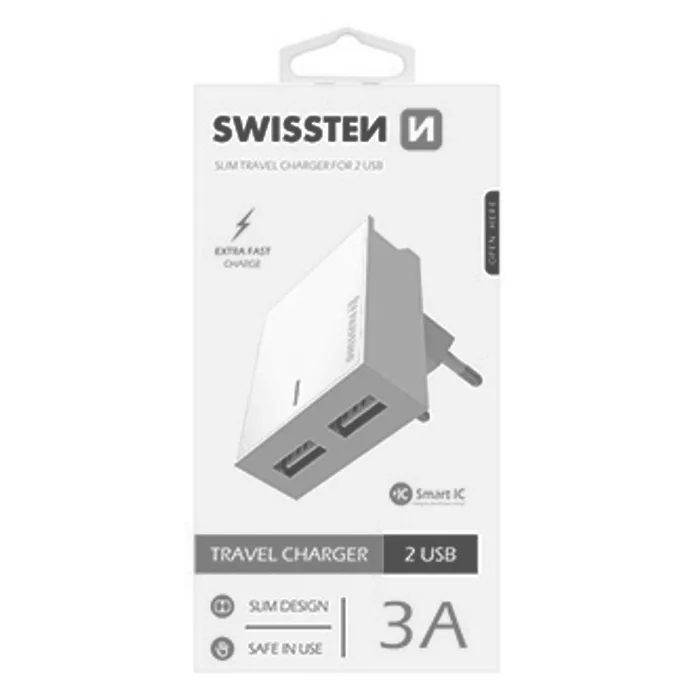 Hauptproduktbild SWISSTEN, Síťový adaptér, 100-240V, 5V, 3000mA, nabíjení mobilních telefonů aj., bílý
