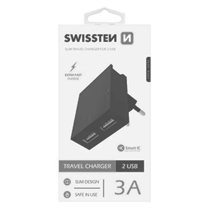 Hauptproduktbild SWISSTEN, Síťový adaptér, 100-240V, 5V, 3000mA, nabíjení mobilních telefonů aj., černý