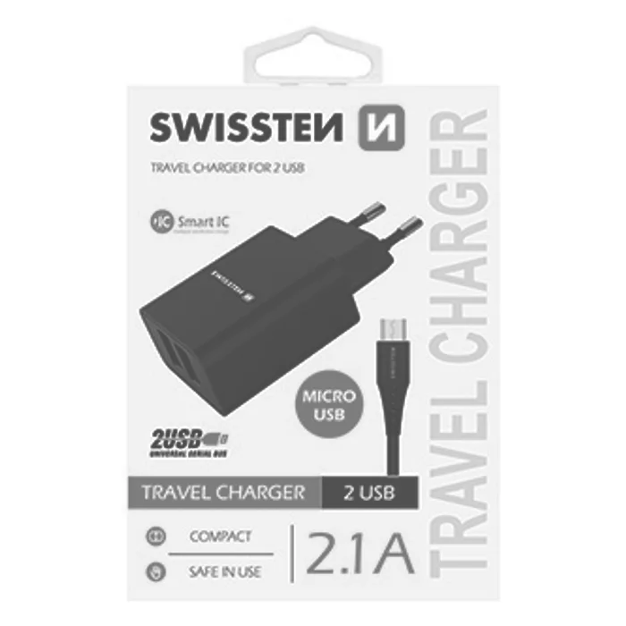 Hauptproduktbild SWISSTEN, Síťový adaptér, s microUSB kabelem, 100-240V, 5V, 2100mA, nabíjení mobilních te