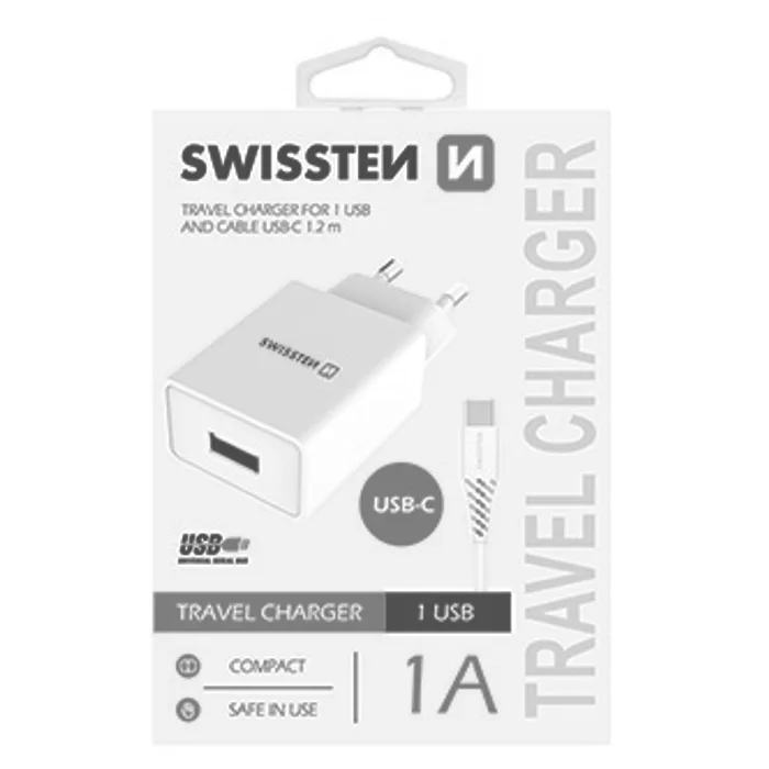 Hauptproduktbild SWISSTEN, Síťový adaptér, s USB-C kabelem, 100-240V, 5V, 1000mA, nabíjení mobilních telef
