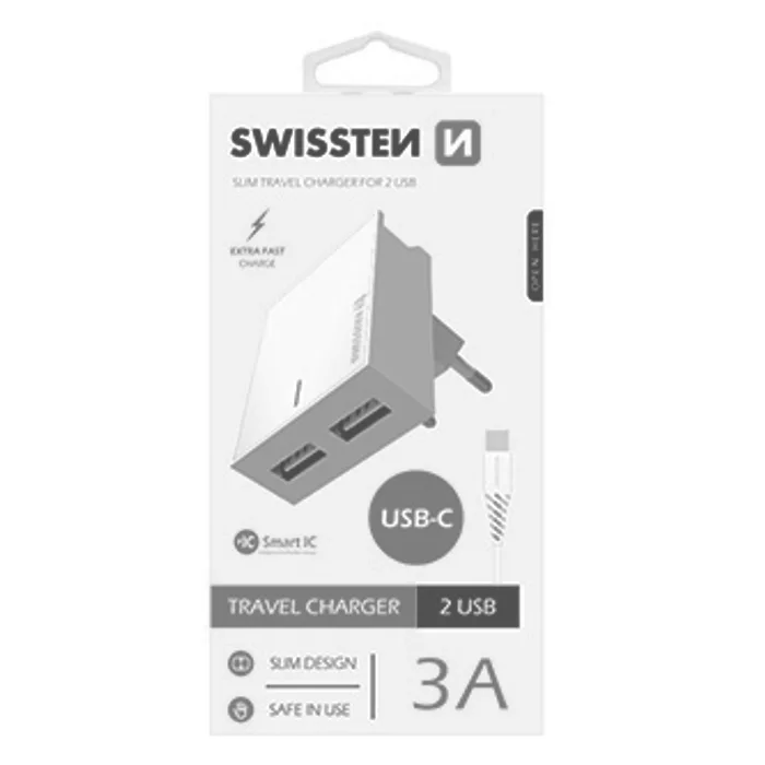 Hauptproduktbild SWISSTEN, Síťový adaptér, s USB-C kabelem, 100-240V, 5V, 3000mA, nabíjení mobilních telef