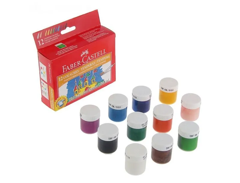 Hauptproduktbild Temperové barvy 15ml 12 barev, standardní Faber Castell (161112)