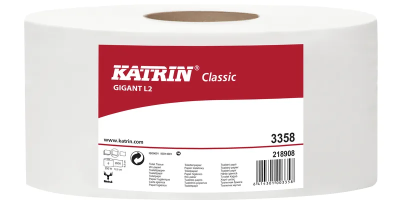 Hauptproduktbild Toaletní papír JUMBO Katrin Classic Gigant L2 2-vrstvý 28 cm 250 m bílý [1 ks]