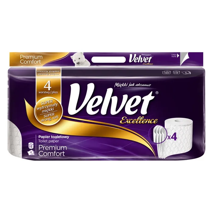 Hauptproduktbild Toaletní papír Velvet White Excellence Premium Comfort luxusní 4 vrstvý 8 kusů