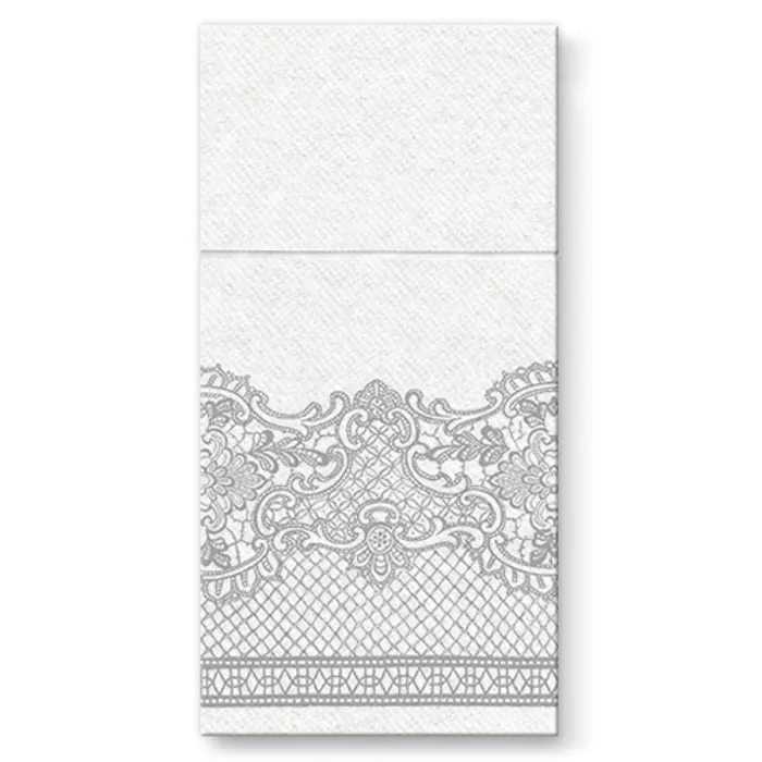 Hauptproduktbild Kapsy na příbory PAW Airlaid 40x40cm Royal Lace Silver, 25 ks/bal