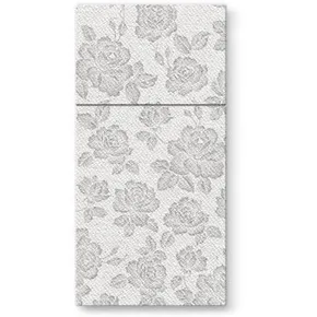 PAW AIRLAID Besteckservietten 40x40cm Subtle Roses Silber [25 Stück]
